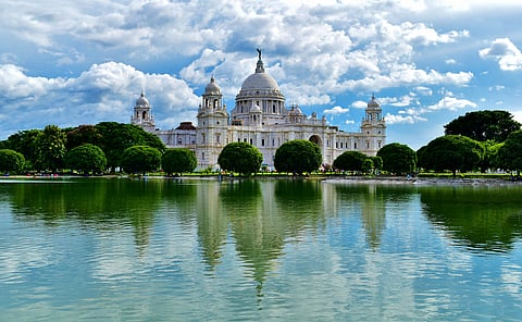 The majestic white marble structure pays homage to Queen Victoria