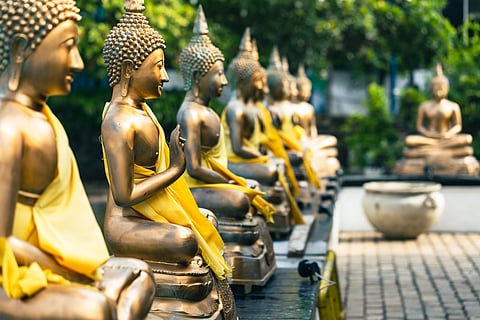 Buddha statues in Seema Malaka Temple, Colombo, Sri Lanka