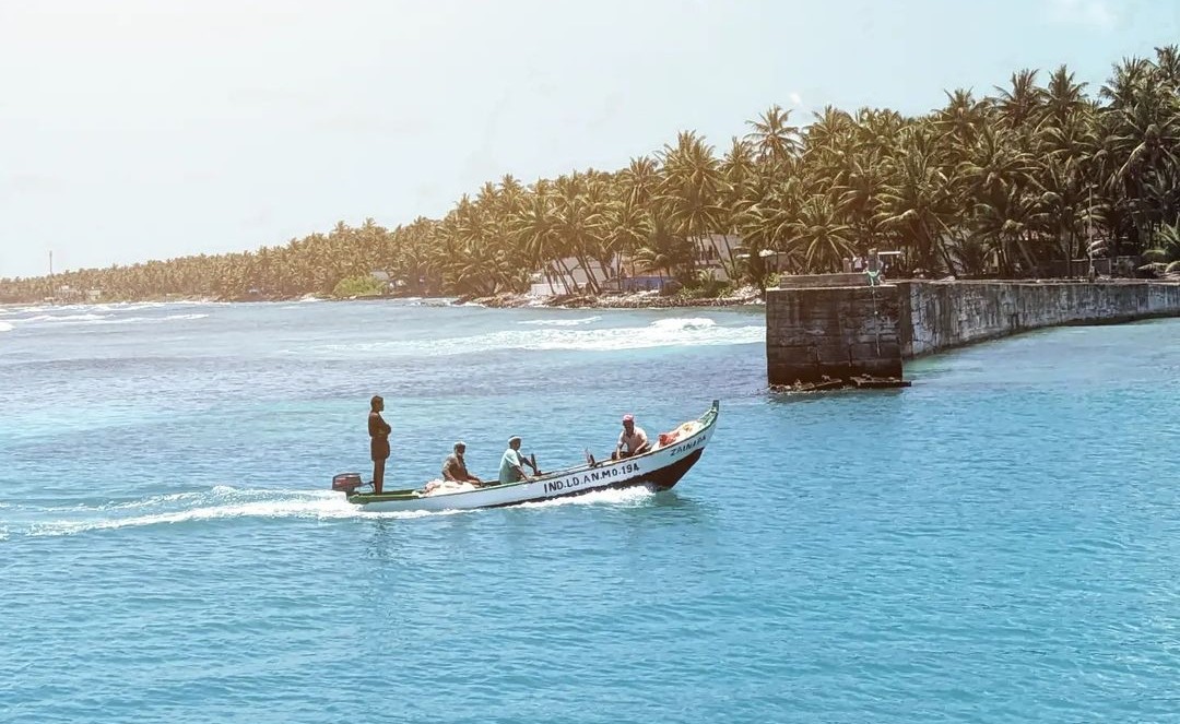 A motorboat on Andrott Island in Lakshadweep