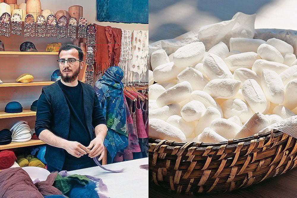 (L-R) A master felt-maker at IRFA Cultural Centre; Mevlana candy