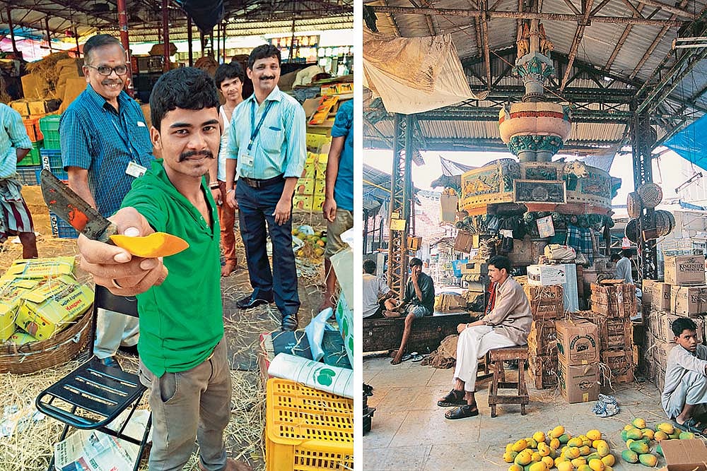 Left and right: Visuals from Crawford Market, Mumbai, a hub of mango trading