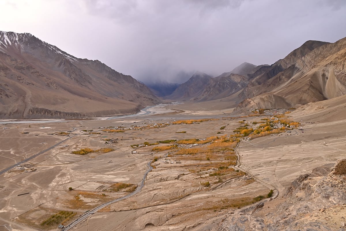Zanskar river valley, view from Zangla Khar Palace