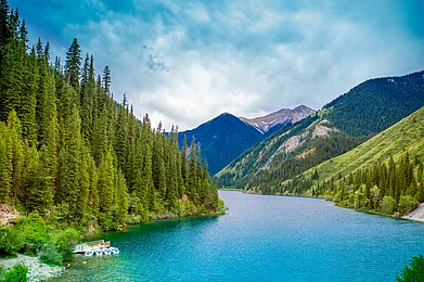 Vera Larina/Shutterstock : The beautiful landscape around Lake Kaindy in Kazakhstan