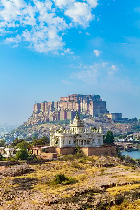 Jaswant Thada with the Mehrangarh Fort in the background