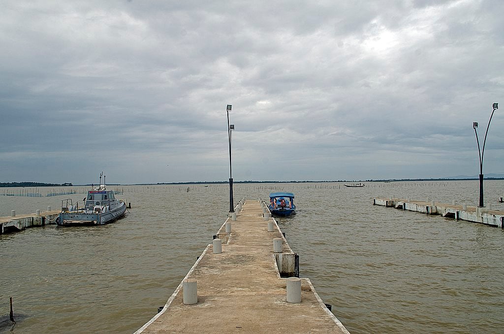 The jetty at Satapada from where visitors take the boat ride