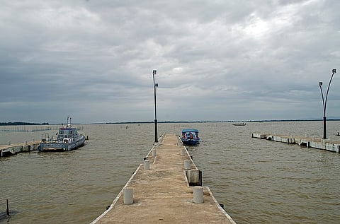 The jetty at Satapada from where visitors take the boat ride