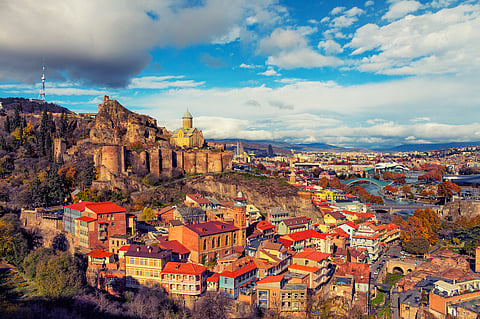 Beautiful panoramic view of Tbilisi at sunset in Georgia, Europe