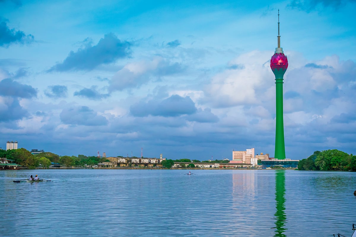 Colombo cityscape with iconic colombo lotus tower and lake