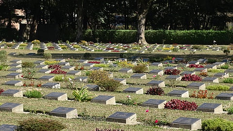 The Imphal War Cemetery in Manipur, India is filled with gravestones of Indian and British soldiers killed during World War II in the battle with the Japanese Army.