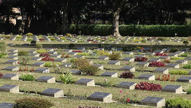 The Imphal War Cemetery in Manipur, India is filled with gravestones of Indian and British soldiers killed during World War II in the battle with the Japanese Army.