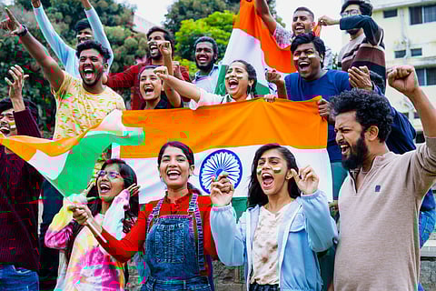 Indian fans cheer for their country