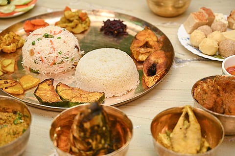 A Bengali food thali at a restaurant