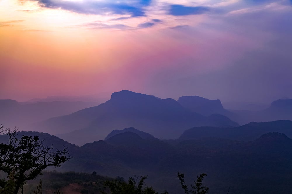 Sunset view of the Satpura range from Dhoopgarh, Pachmarhi