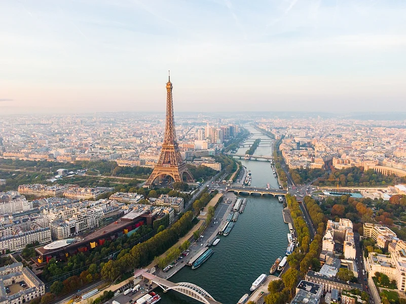 The Paris cityscape with Eiffel Tower and Seine river