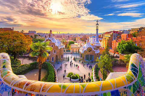 View of the city from Park Guell in Barcelona, Spain