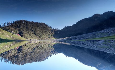 Majestic kareri lake amidst Dhauladhar mountains