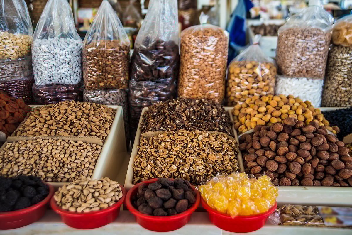 Variety of dried fruits and nuts for sale