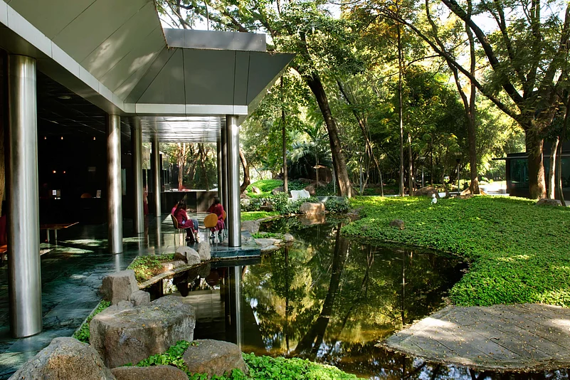 The welcome center at Osho Meditation Resort Pune