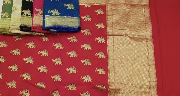 A Banarasi sari in various hues