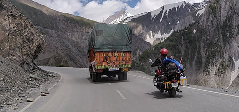 A biker en route to Gulmarg, Sonmarg
