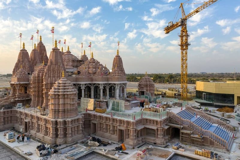 An aerial view of the temple