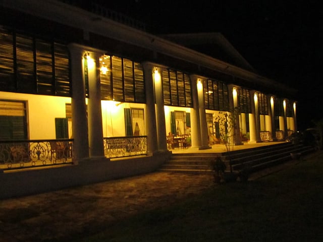 The lit up villa in the evening 