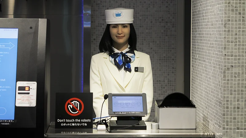 A robot staffer at the Henn Na Hotel Tokyo Ginza