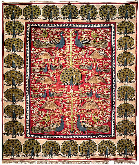 Peacock design dhurrie