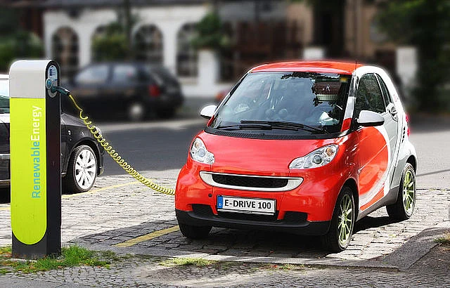 An electric car being recharged in Berlin, Germany