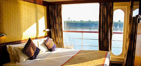 A deluxe cabin on the vessel offers fantastic views of the banks