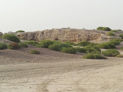 Western mound known as the Citadel can be seen here in the ruins of Kalibangān