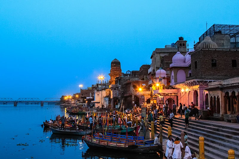 Vishram Ghat in Mathura as evening falls