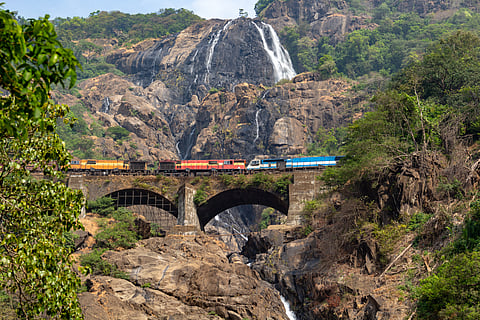 A view of the Dudhsagar Waterfalls in Goa