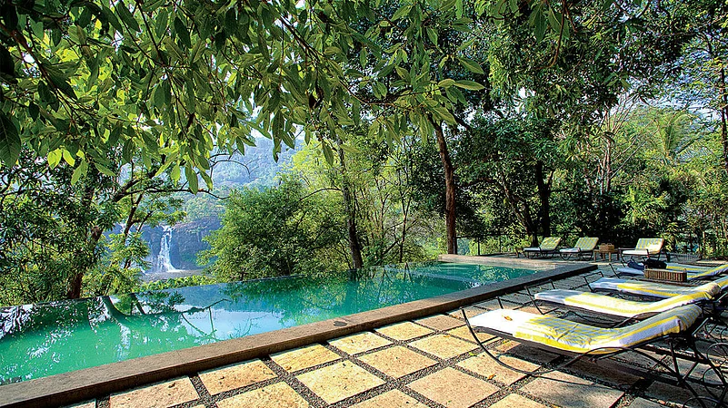 The property overlooks the majestic waterfall at every corner