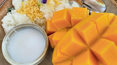 A picture of traditional Thail cuisine Mango Sticky Rice shared by Federer