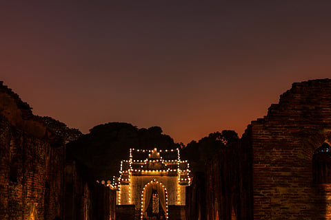 Ruins of Twelve Royal Storage and Palace Inner Gate, located in Phra Narai Ratchaniwet (The King Narai's Palace), Lopburi, Thailand