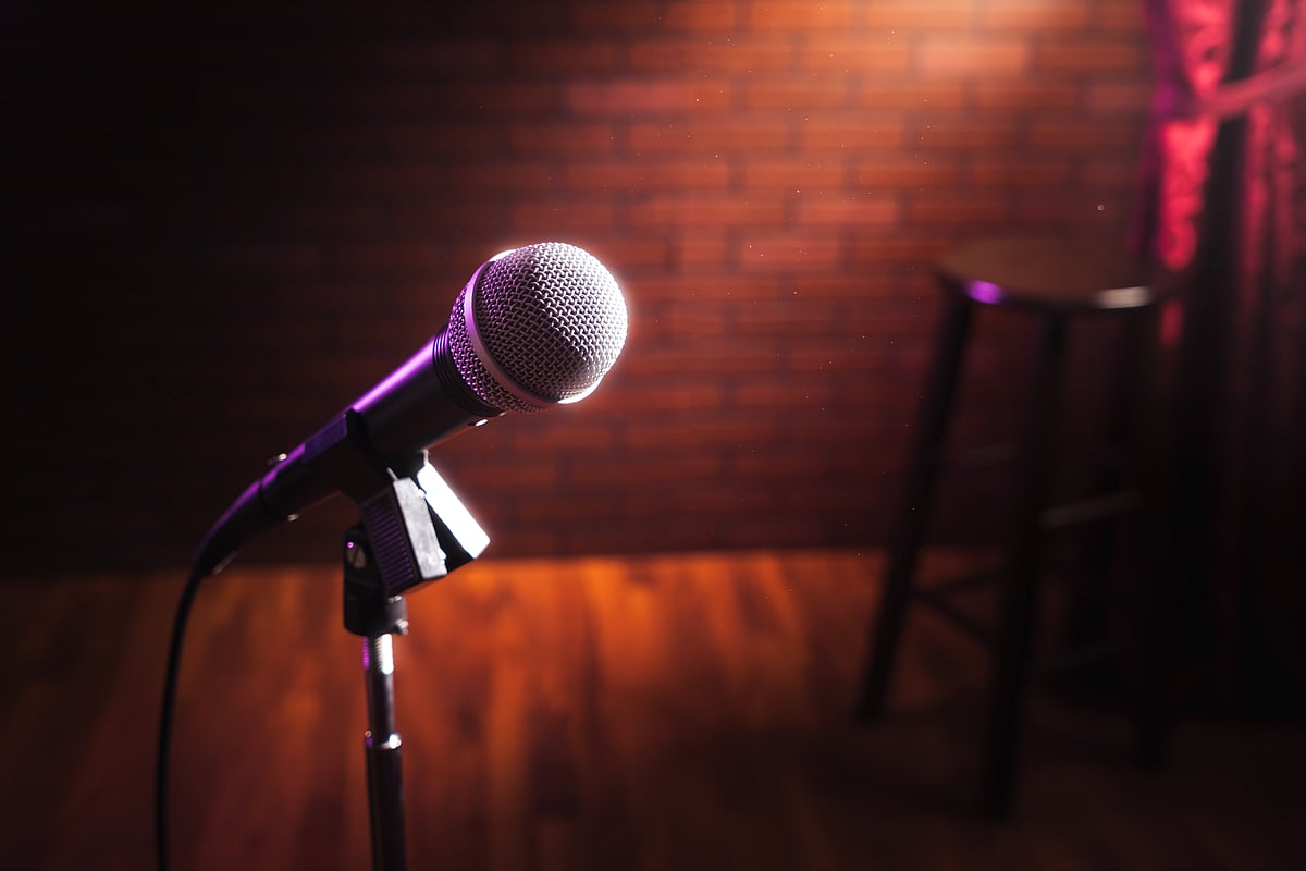 A stage is set for a comedian