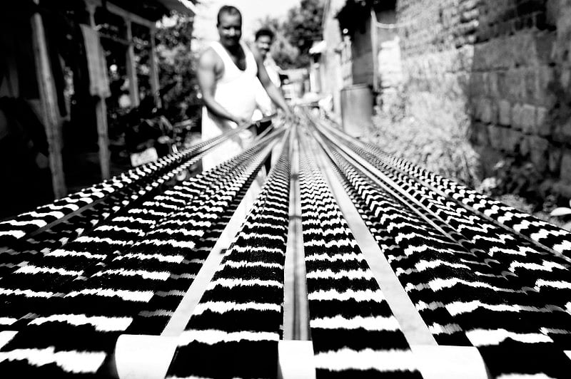 Tye & Dye fabric being prepared by a weavers family in Koyallaguden (Pochampally) area of Hyderabad,India