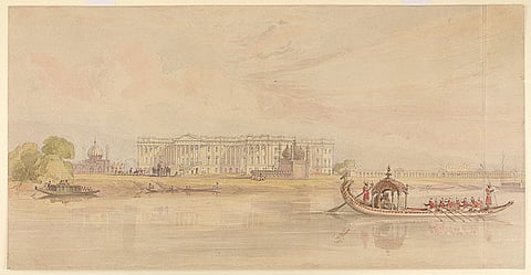 A watercolour painting of the Hazarduari Palace by William Prinsep
