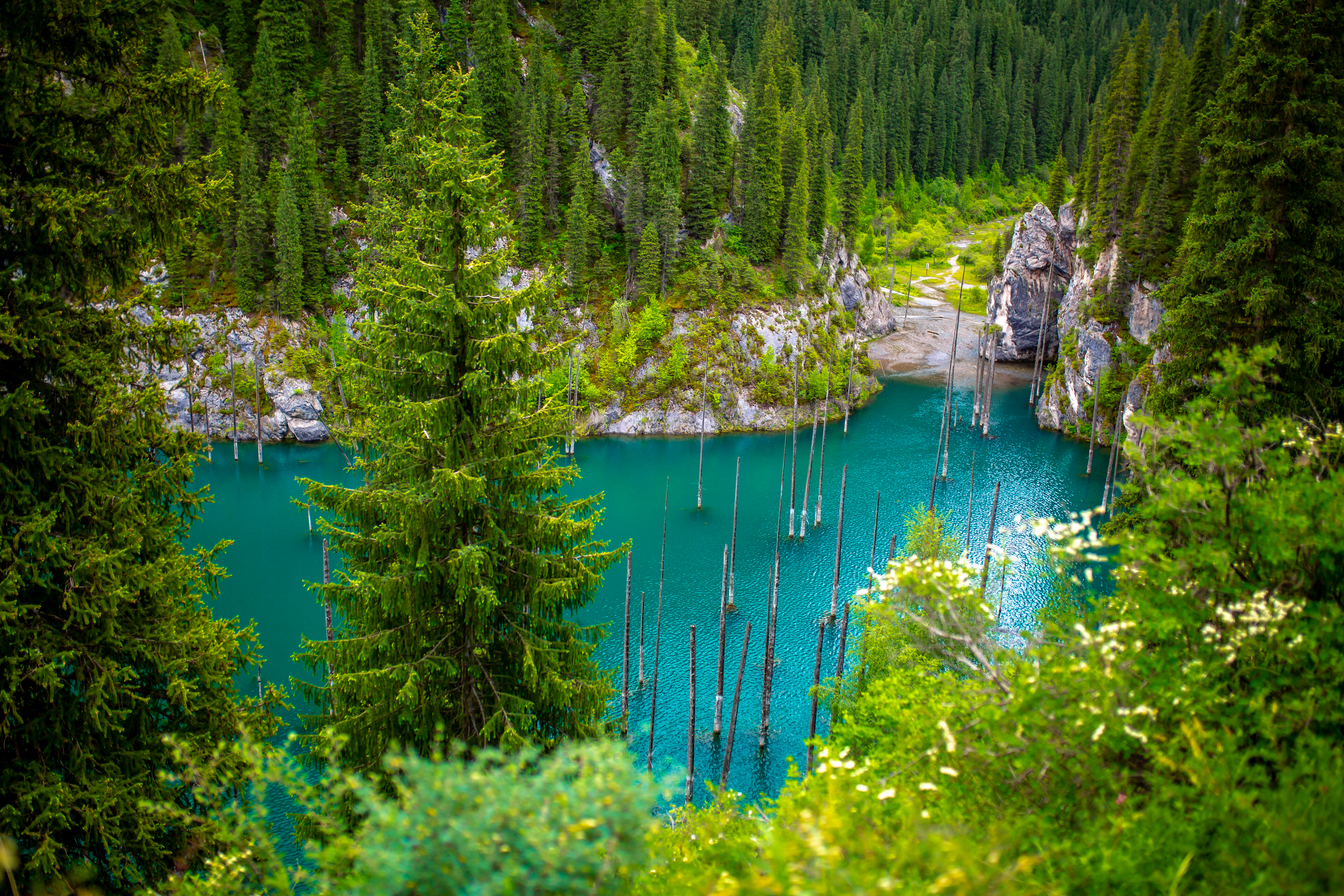 Lake Kaindy sunken forest in Kazakhstan