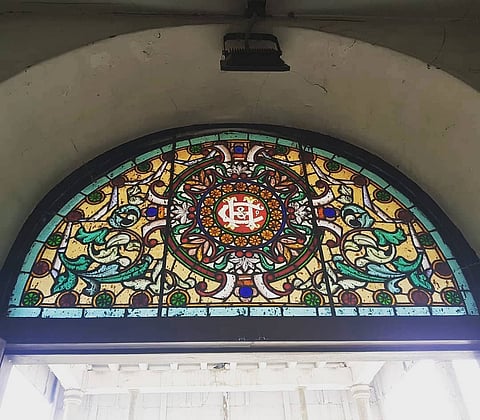 Stained glass window of the bookstore