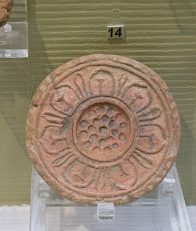 A terracotta lotus seal at the Nalanda Museum