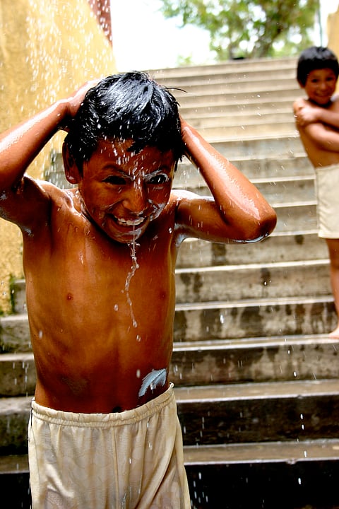 Children enjoying a bath