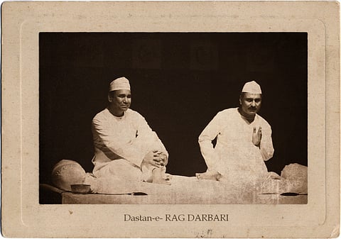 Two Dastangos narrating a tale from late sixties award winning dystopian novel Raag Darbari written by Shri Lal Shukla