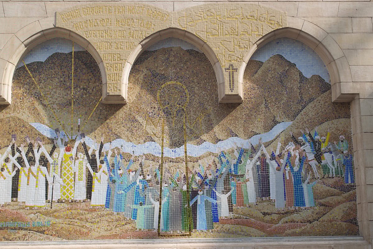 Tile art of Jesuss resurrection at the Hanging Church