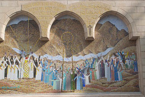 Tile art of Jesus's resurrection at the Hanging Church