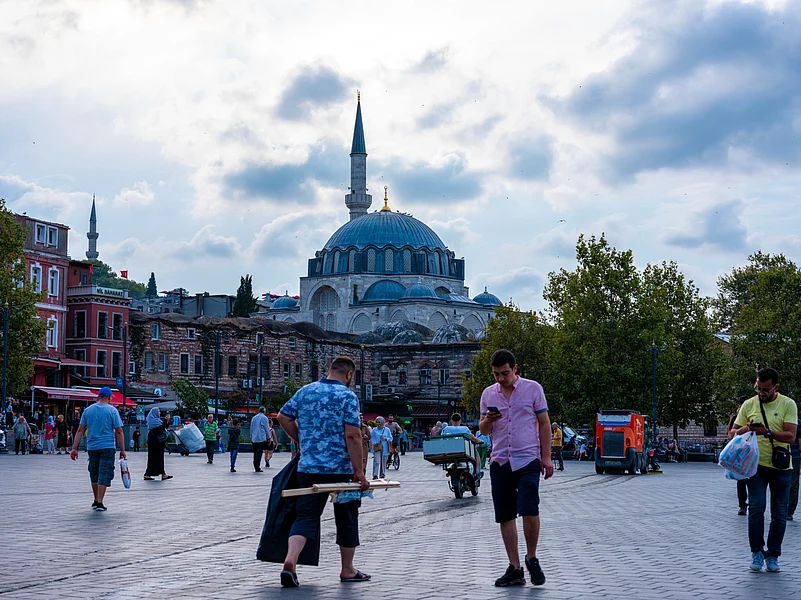 The Rüstem Pasha Mosque is located near the Spice Bazaar in the Eminönü district