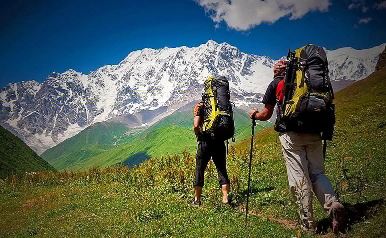 Walk single file in the mountains