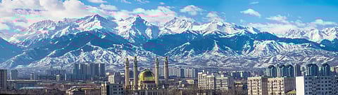 Almaty city near the Tian Shan mountains in winter