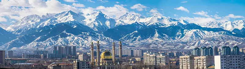 Almaty city near the Tian Shan mountains in winter